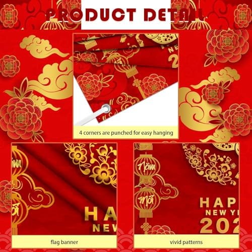 MEHOFOND 8x6ft Happy Chinese New Year Backdrop, 2026 Year of The Horse Background Banner, TET 2026 Vietnamese Lunar New Year Decoration, Red Lantern Flowers Holiday Spring Festival Party Decor - Image 4