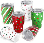 6 Pcs Set, Mini Shot Glasses with Christmas Stocking, Lids, and Straws, 3oz Stainless Steel Christmas Cups for Holiday Party, Family Gathering, and Christmas Stocking Stuffers by NatuBeau