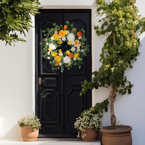 Spring Wreaths for Front Door Outside 24 Inch Yellow & White Spring Summer Wreath with Peony Rose Ranunculus Daffodil & Greenery, Indoor Outdoor Vibrant Hanging Season Decor for Wall Porch - Image 6