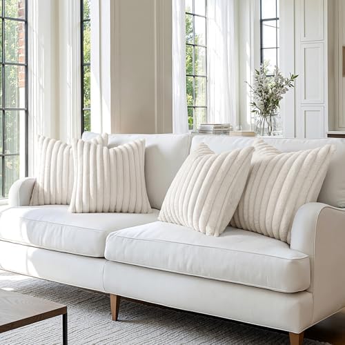 MIULEE Faux Fur Plush Decorative Throw Pillow Covers 20x20, Pure White - Image 2