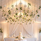 Lyrow 60 Pack White Artificial Flower Hanging Ornaments White Rose Floating Garland Floral Minimalist Boho Wedding Proposal Anniversary French Cream Farmhouse Ceiling Garland Table Decor DIY Craft - Image 2