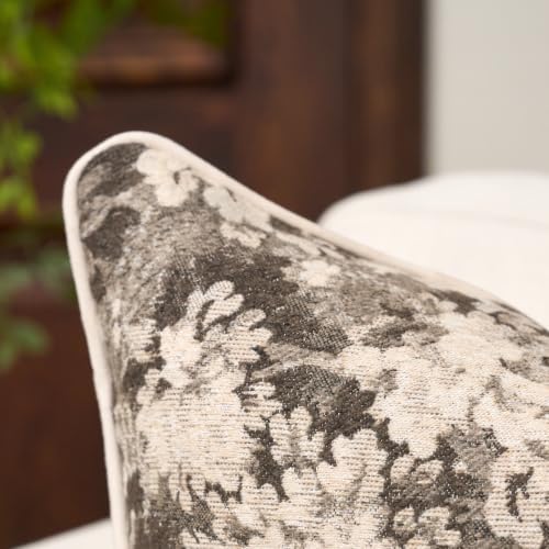 FANAMI Vintage Floral Throw Pillow Covers 20x20 Set of 2 Boho Farmhouse Accent Pillowcase Neutral Modern Chenille Square Decorative Cushion Covers for Couch Sofa Bed Living Room Home Decor, Grey - Image 2
