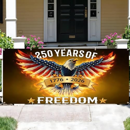 16x7FT 250 Years of Freedom Garage Door Banner, Ameri-ca Eagle with Fire Wings Design 1776–2026, Extra Large Patriotic Outdoor Garage Door Cover for Independence Day Decor - Image 6