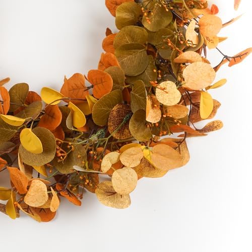 Eucalyptus Fall Wreaths for Front Door 22", Handmade Fall Leaves Wreath for Autumn, Floral Farmhouse Wreath for Wall and Outside Indoors - Image 3