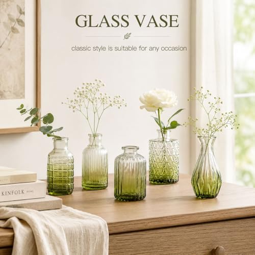 Petal Petite Small Green Glass Bud Vase Set of 18 for Wedding Centerpieces - Image 4