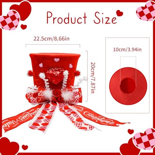 nuvagiki Valentine's Day Tree Topper Hat Decor, Valentines Day Heart Ribbon Bow Hat Decorations for Tree, Galentines Day Decorations Tree Ornaments, Valentine Velvet Heart Bow Hat, Valentines Gifts - Image 3