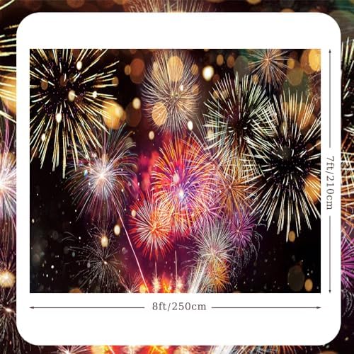 7x8ft Gorgeous Fireworks Garage Door Banner Cover Happy New Year 2025 Photography Backdrop Colorful Blurry Bokeh Fireworks New Year's Eve Celebration Countdown to New Year Banner Party Decor - Image 5
