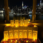 WYMM Just Married Light Up Letters, Tea Lights, Candles & Rose Petals by Wymm_SayYes