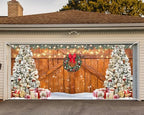 Whaline Rustic Christmas Garage Door Cover 7 x 16 Ft Wood Texture Board Door Cover Extra Large Yard Sign for Xmas Indoor Outdoor House Wall Party Decor by Whaline