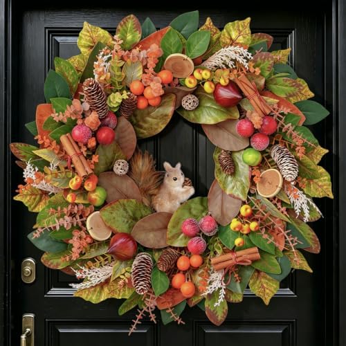 Fall Wreaths for Front Door 24 Inch Harvest Thanksgiving Autumn Wreath by Plmierawreath