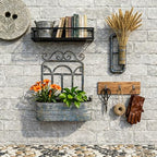 Vintage Rustic Wall Planter Distressed Grey Decor Iron Hanging Plant Basket Shabby Metal Wall Mounted Flower Holder Pot Stand for Indoor Outdoor Home Balcony Patio Farmhouse Garden Decorative Blue - Image 5