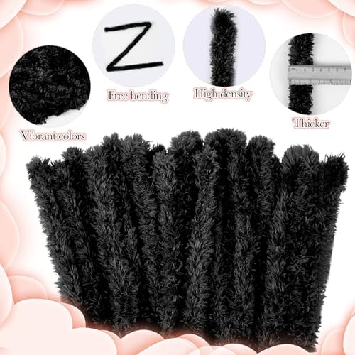 Teenyyou 24 Pcs 30mm x 39.37 Inch Extra Thick Jumbo Pipe Cleaners Bulk DIY Valentine's Day Giant Fur Fluffy Pipe Cleaners Chenille Stems Craft Supplies for Gifts DIY Project(Black) - Image 3