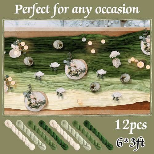 Remagr 12 Pcs Gradient Green Cheesecloth Gauze Table Runners - Image 3