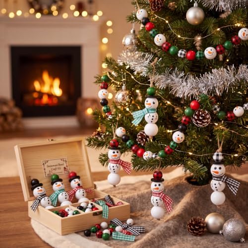 Vicenpal 450 Pcs Christmas Wooden Beads, Plaid, Classic Color - Image 3
