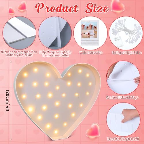 Maxcheck 4FT Marquee Large Light up Decoration, Balloon Frame with Bulb Light String Foam Marquee Signs for Valentine's Eid Birthday Engagement Baby Shower Party Decorations(Cute Heart) - Image 2