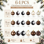 Lunmon 64 Pcs Cow Print Christmas Ball Ornaments Brown Cowhide Western Cowboy Xmas Bulbs 1.6/1.97/2.4 Inch Champagne Bronze Plastic Hanging Decor Assorted Size Xmas Decor for Home Tree Wreath Party - Image 3