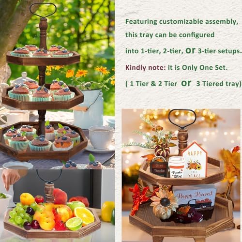 MRPAPA Tiered Tray Stand Wood Tier Serving Tray, Three Decorative Trays, Wooden Cupcake Stand 3 Tiered Farmhouse Trays for Home Decor(L 13.8” W 12.5” H 21.8”) - Image 3