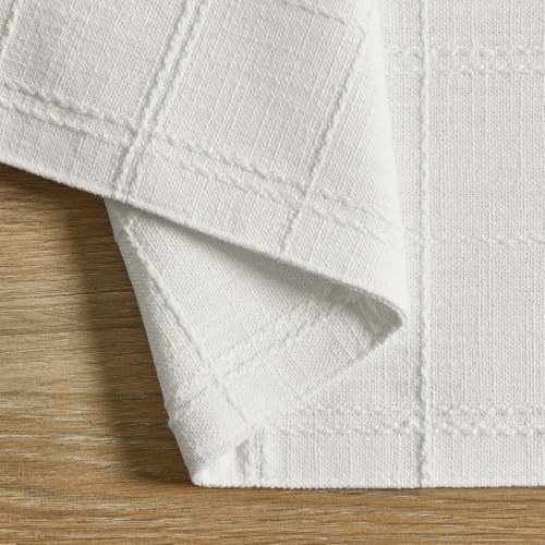 ZeeMart Linen Checked Farmhouse Placemats Set of 6, Bright White 13x19in - Image 3