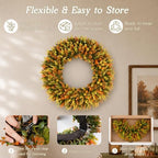 Vlorart Large Fall Wreaths for Front Door, Fall Wreath 24 Inch, Handmade Boxwood Wreath with Cream Linen Sash, Waterproof UV-Resistant Outdoor Autumn Decor for Farmhouse Porch, Window and Thanksgiving - Image 3