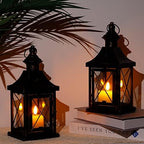 TRIROCKS Set of 2 Decorative Candle Lantern 11'' High Metal Candle Holder Hanging Lantern Perfect for Home Decor Halloween Living Room Parties Events Tabletop Indoors Outdoors (Black with Gold Brush) - Image 4
