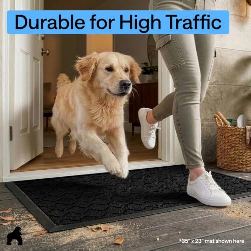 GORILLA GRIP WeatherMAX Door Mat, Indoor Outdoor, 72x24, Black Quatrefoil - Image 7