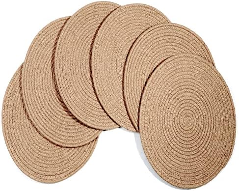 Jute Woven Placemats Set of 6, Round Braided Tablemats 13.8 inch Natural Jute Plat Chargers Handmade Woven Placemats Heat Resistant Non-Slip Potholder for Table Decoration by WENFOME