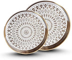 HOME ARCHIVE Round Serving Tray with with Handles Antique Look & Stylish Design Decorative Trays for Kitchen Round Ottoman Tray for Dinning Living Room & Home Decor Pack of 2 (White-Gold) by HOMEARCHIVE