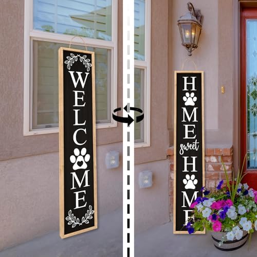 Outdoor Welcome Sign Front Porch Door Decor, 45"X9" Wood Black - Image 6