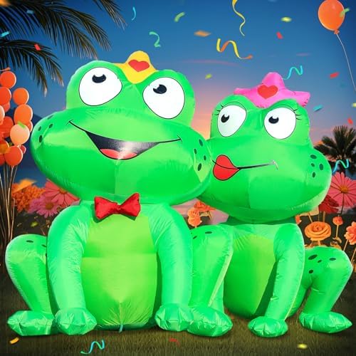 DomKom 5FT Valentines Day Inflatables Outdoor Decorations, Frog Couple Blow Up Build-in Led Lights for Wedding Party Garden Yard Lawn Décor - Image 4