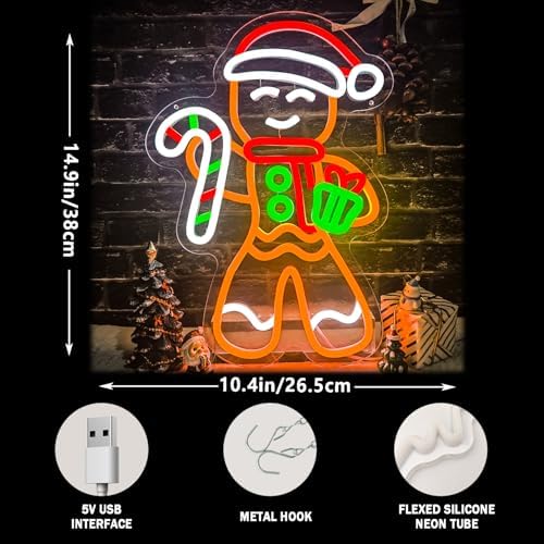 Gingerbread Man Neon Sign Dimmable Christmas Neon Light For Wall Room Decor Christmas Led Sign For Bedroom Living Room Home christmas Decor Gift Party Decorations - Image 4