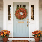 26" Large Artificial Eucalyptus Silk Flower Wreath for Outdoor(Fall Orange) - Image 2