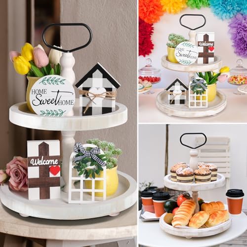 Mustry Rustic Wooden 2-Tier Tray Stand for Farmhouse Kitchen & Home Decor - Image 6