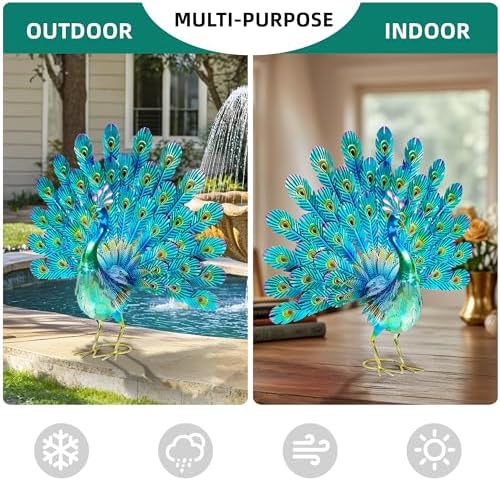 27.5" Peacock Garden Decor, Metal Yard Decorations Outdoor - Image 4