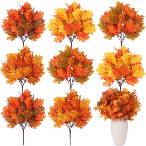 Tigeen 8Pcs Fall Leaves Faux Maple Leaves Stems Thanksgiving Decor, Retro by Tigeen