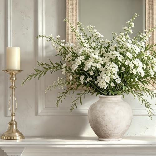 Ceramic Large Vase, Flower Rustic Vase Farmhouse Decorative Big Vases Floral Pottery Vases for Home Decor Table Living Room Entryway Mantel Bedroom Bathroom Kitchen - 9.6" D - Image 7