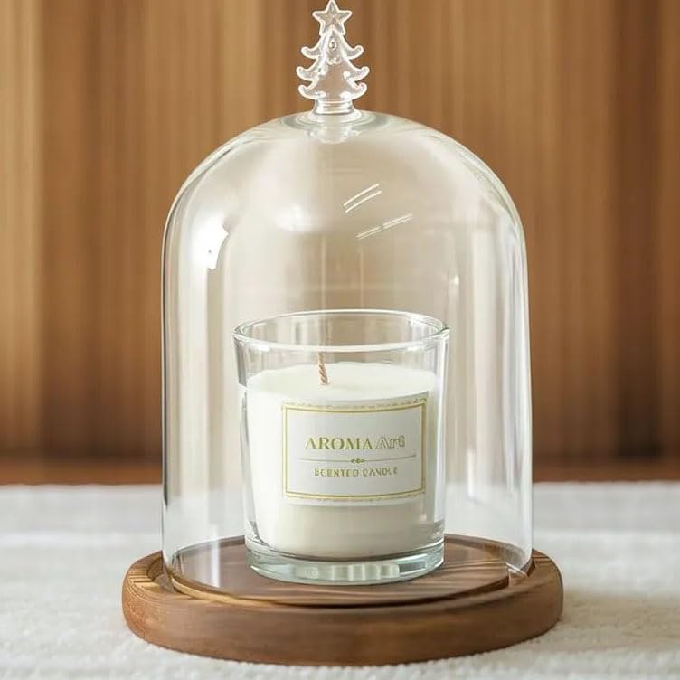 Glass Cloche Dome Bell Jar Display Case with Small Christmas Tree Top and Wooden Base for Plant,Collectibles (Medium:4.7 * 6.3 inches) - Image 3