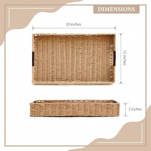 Summit Living Handwoven Multipurpose Rectangle Rattan Tray, 20” x 12” – Durable Wicker Tray with Leather Handles for Home Decor Display - Image 5