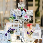 Silver 5 Arms 22.5 Inch Crystal Exquisite Candle Holder with Pendant, Elegant Table Decoration Home Decor for Restaurant Party Birthday Wedding Date - Image 3