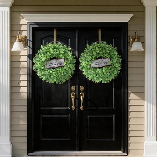 26" Artificial Eucalyptus Wreath with Welcome Sign for Front Door(Green) - Image 3