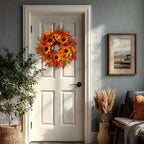 20" Sunflower Fall Wreath for Front Door Outside with Maple Leaves & Berry - Image 6