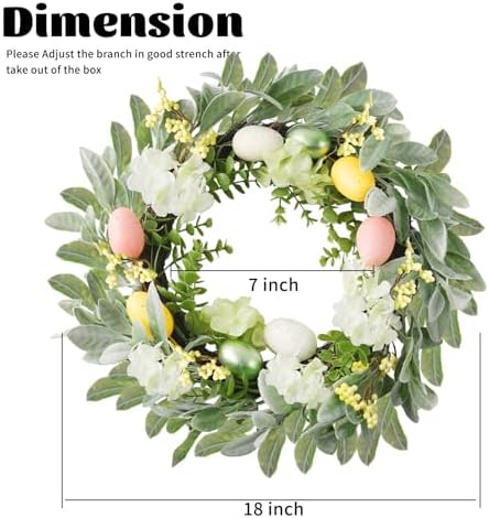 18 Inch Easter Wreath for Front Door Spring Door Wreaths with Easter Eggs Eggplant Handcrafted Wreath Garlands for Indoor Outdoor Decorations - Image 2