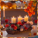 Fall Table Centerpiece Fall Thanksgiving Candle Holder with 3 Candle Holders and 3 Glass Cups, Artificial Chrysanthemum and Eucalyptus Leaves Harvest Table Centerpiece - Image 2