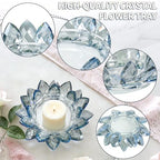Large Crystal Lotus Tealight Candle Holder for Up to 6" Diameter Pillar Candle Plate Candlestick,Chunky Glass Votive Stand for Wedding, Party, Table Centerpiece Decor and Yoga Meditation (2, Blue) - Image 3