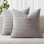 MIULEE Euro Sham Corduroy Decorative Throw Pillow Covers 24x24 Light Grey by MIULEE
