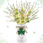 Tioncy 1 Set St. Patrick's Day Table Centerpieces Artificial Berry Stems Shamrock Flower Pick with Metal Vase and String Light Rustic Farmhouse Irish St Patrick's Day Decorations for Home Office Desk by Tioncy