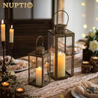 NUPTIO Large Lanterns Decorative Outdoor, Rustic Gold Lantern with Glass - Image 3