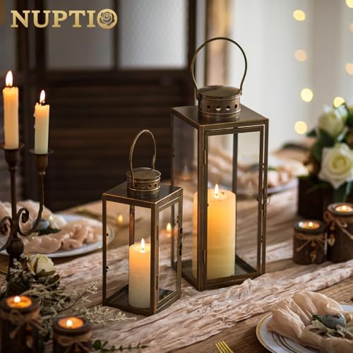 NUPTIO Large Lanterns Decorative Outdoor, Rustic Gold Lantern with Glass - Image 3