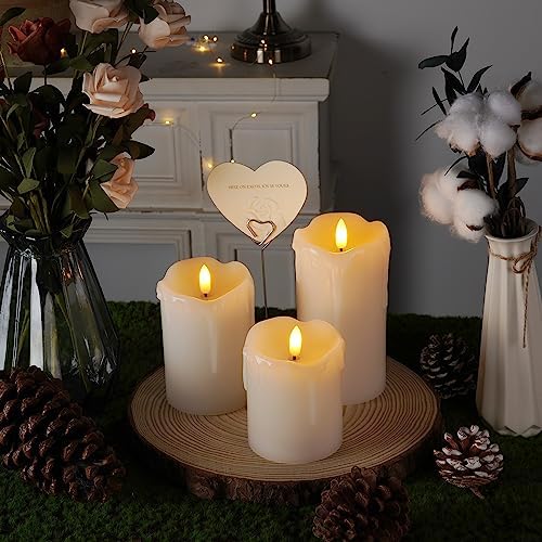 Homemory Dripping Wax Flameless LED Pillar Candles, Battery Operated with Remote Control and Timer, Set of 3, 5" H x 4" W x 6" D - Image 3