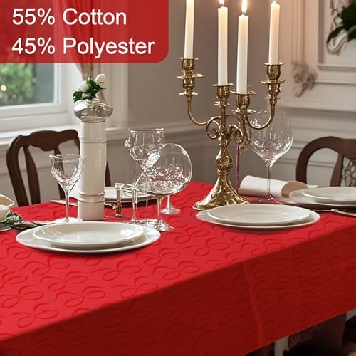 Table Cloth for Celebration Rectangle Table, 60"x120" (10-12 Seat) - Cotton-Polyester | Wrinkle Free | Washable | Reusable, Red Holiday Tablecloth for Wedding, Dining & Party, Bow Ties Jacquard (1PC) - Image 4