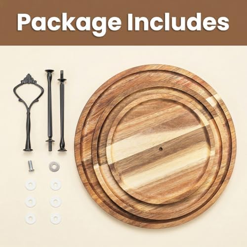 Elsjoy 3-Tier Acacia Wood Cupcake Stand, Large Rustic Dessert Display Tower - Image 5